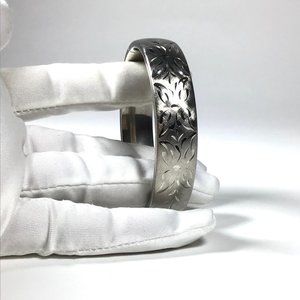 Vintage Craftmere Retro Etched Sterling Silver Hinged Bangle Bracelet